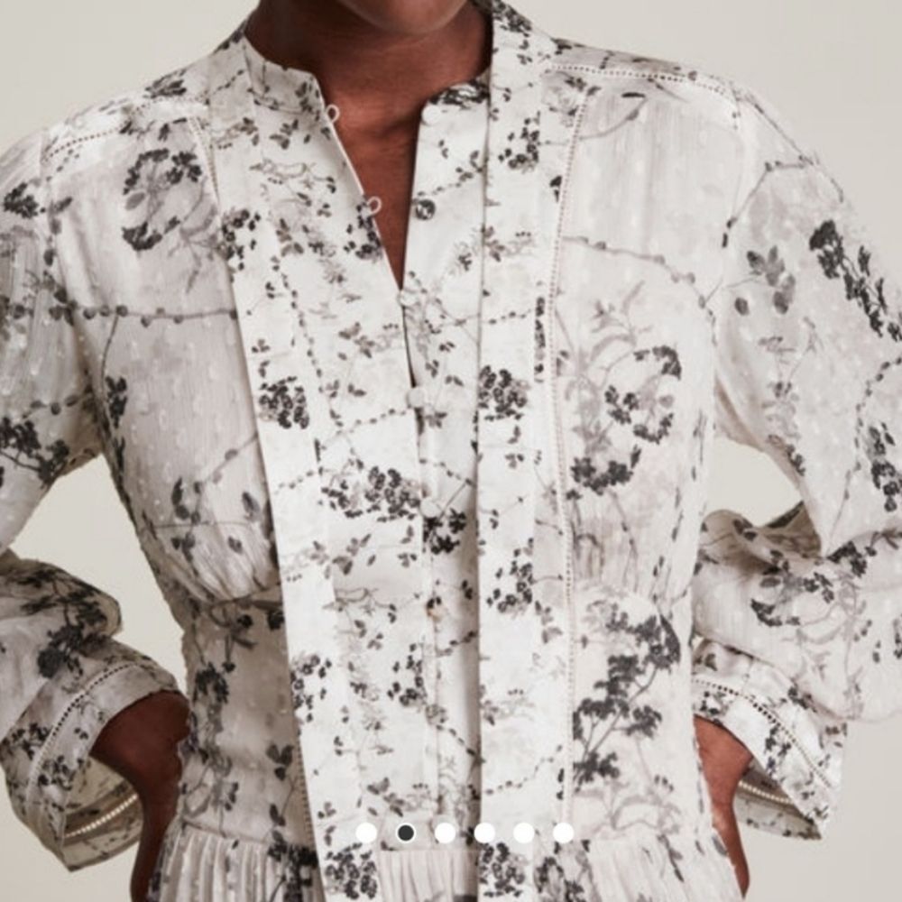 All Saints Gray Chic Edgy Feminine Boho Moto Alisa Freya Floral Silk Midi 8 - Picture 5 of 9